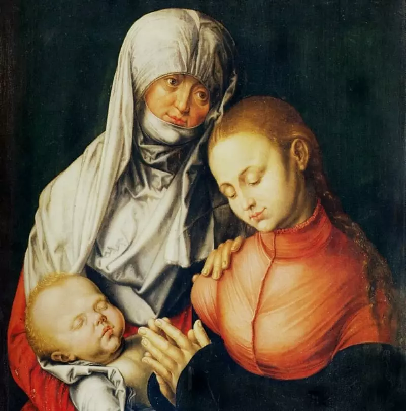 Madonna e Baby e St. Anna. Artista Albrecht Dürer.