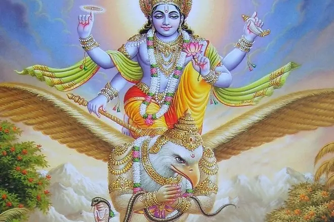 Vishnu ja hänen ratsastus lintu Garuda