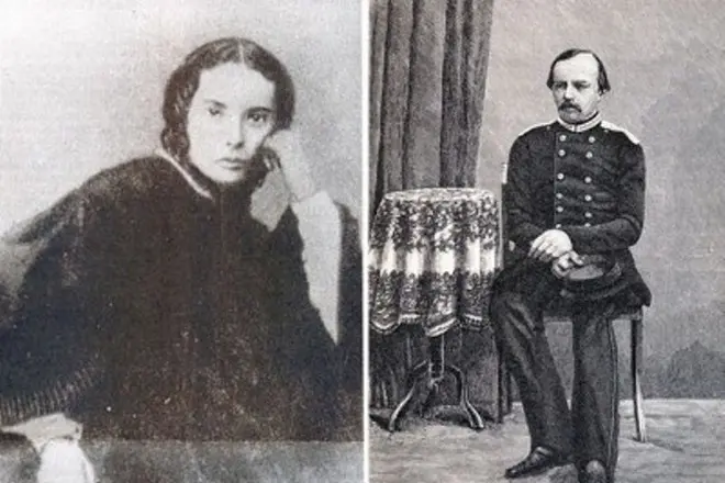 Fedor Dostoevsky agus a bhean Maria Dmitrievna