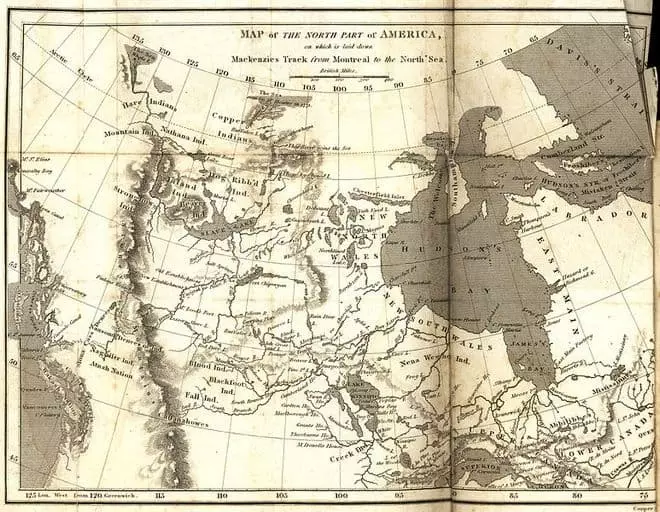 Ameerika põhjaosa kaart, millele McCenzi rada on paigutatud