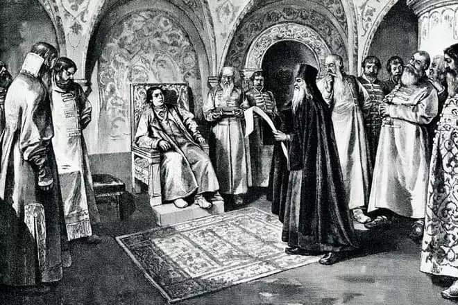 Simeon Polotsk lukee kuningas Fyodor Alekseevich tervehdys jakeissa