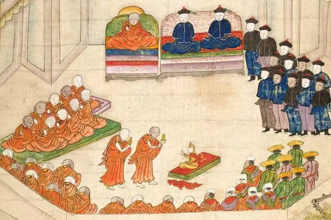 Dalai Lama IX Indukcija, u prisustvu ambamana oko 1808. godine