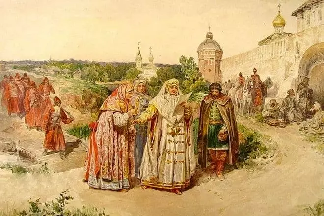 Tsarva Sophia kritt e Bréif vu vasily Golitsyn an der Dräifaltegkeet. Kënschtler Klaudius Lebeev