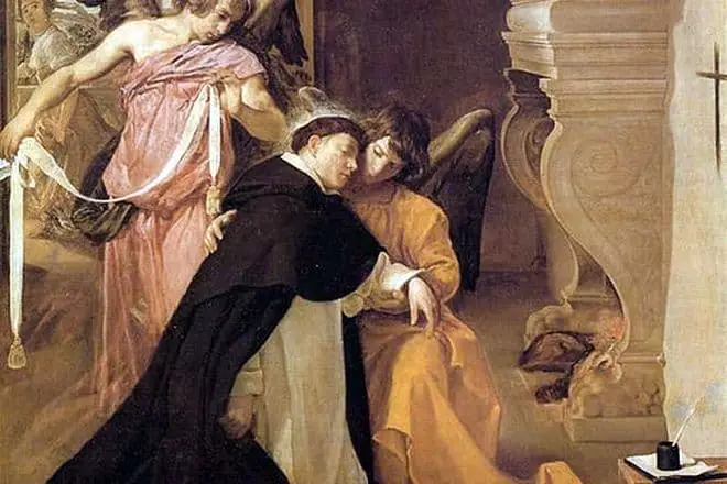 Bild vum Diego Velasquez "d'Versuchung vum St. Thomas Aquinas"