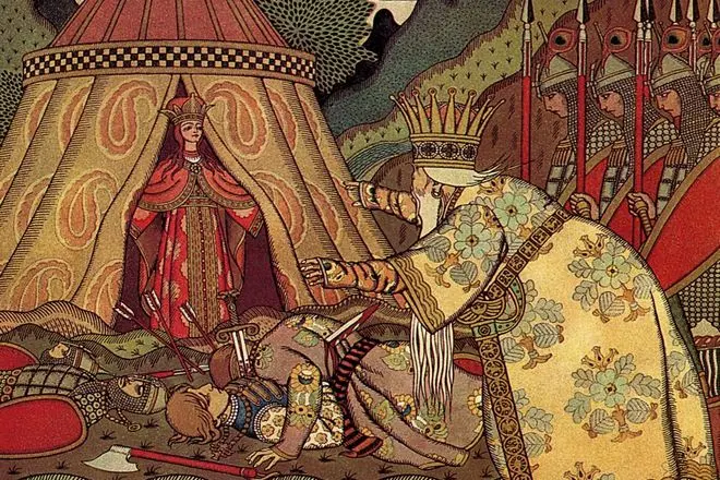 Illustratioun vum Ivan Bilibin op d'"Geschicht vun der gëllener Kockel"