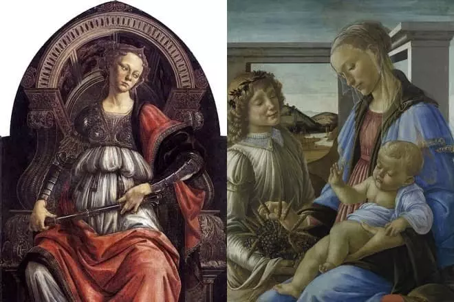 Foto's van Sandro Botticelli "allegorie van krag" en "Madonna Eucharistie"
