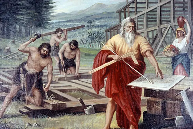 Noah a seng Jongen bauen Ark