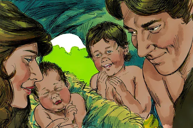 Адам и Ева с деца