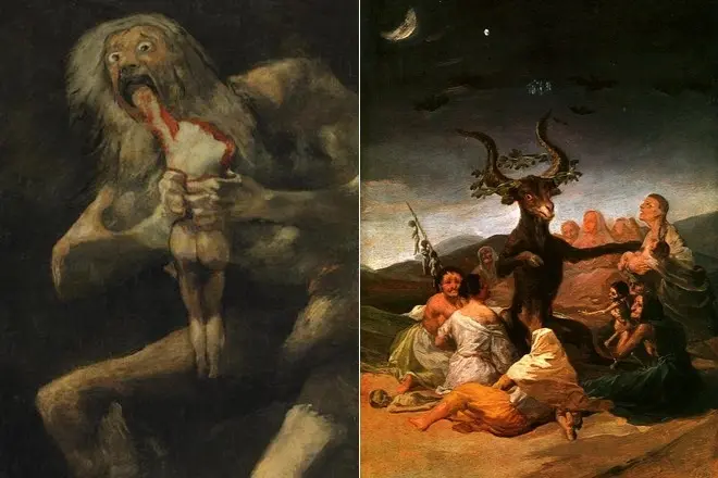 Francisco Goya'nın resimleri "Satürn oğlunu yutuyor" ve "Shabash Cadılar"