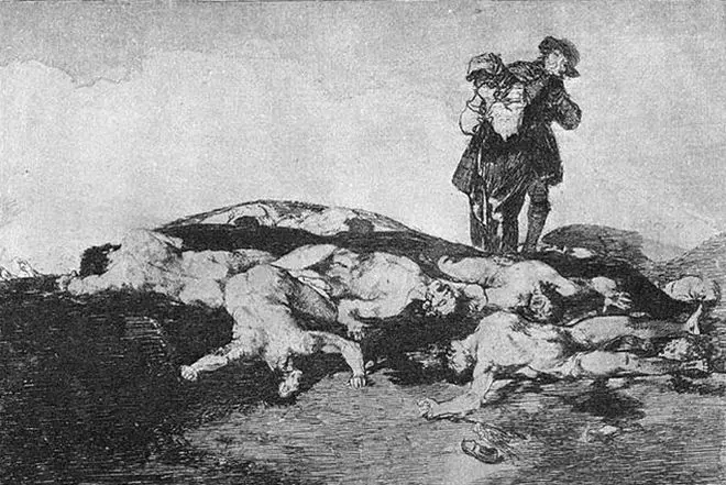 Inċiżjoni "midfuna u tkun siekta" Mis-Serje ta 'Francisco Goya "Diżastri tal-Gwerra"