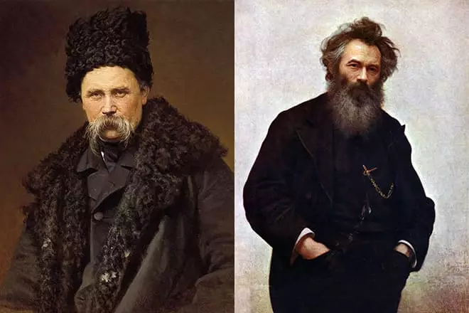 Taras Shevchenko ir Ivano Shishkino Ivano KRAMSKY darbo portretai