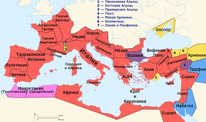 Veranderinge in die grondgebied van die Romeinse Ryk, wat in die Raad van Kaligules plaasgevind het