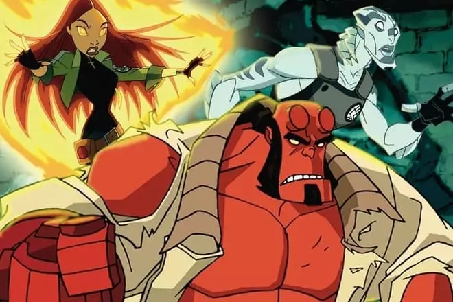 Los personajes principales de la caricatura "Hellboy: Gromov's Sword"