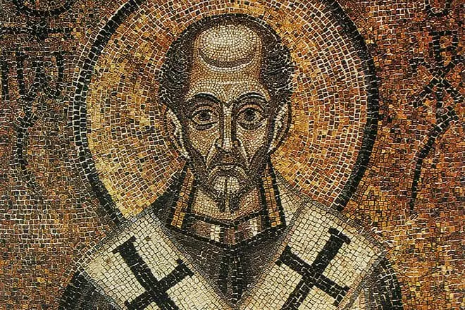 John Zlatoust. Mosaike oa Sofia Cathedral ka Kiev