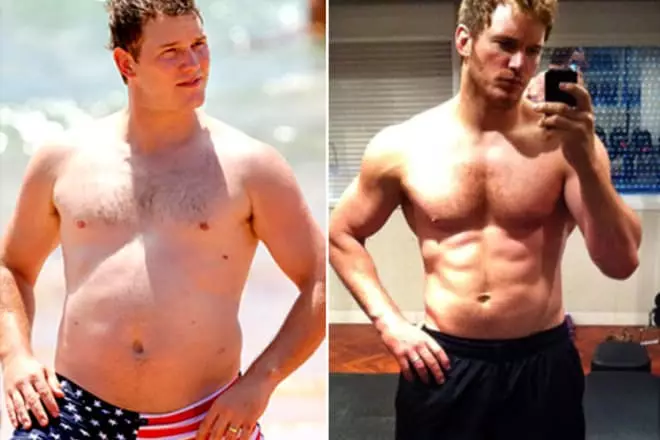 Chris Prett, som spelar av stjärnherren, före och efter viktminskning