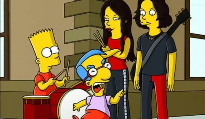 Bart Simpson yn chwarae'r drymiau
