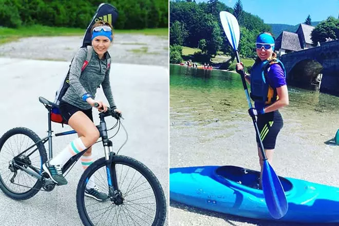 Victoria krem ​​bir bisiklet ve kano üzerinde