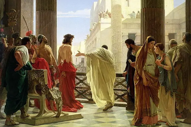 Понтиј Пилат ја покажува толпата на Исус Христос по тепањето