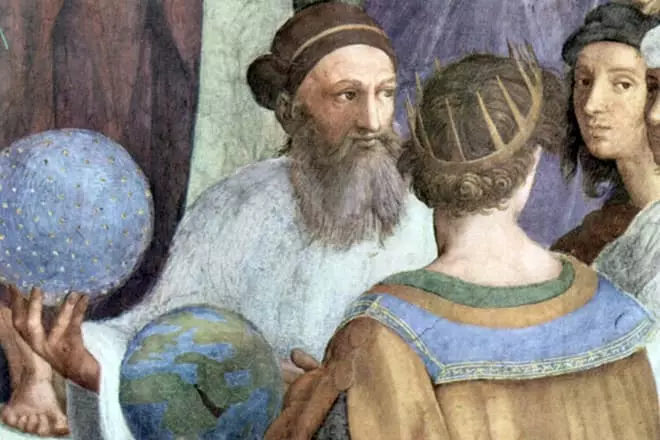 Zaratustra在Raphael的壁畫上抱著天上的球體