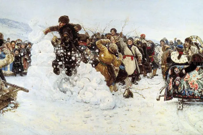 Vasily Surikova'nın resmi "kar kasabası alarak"