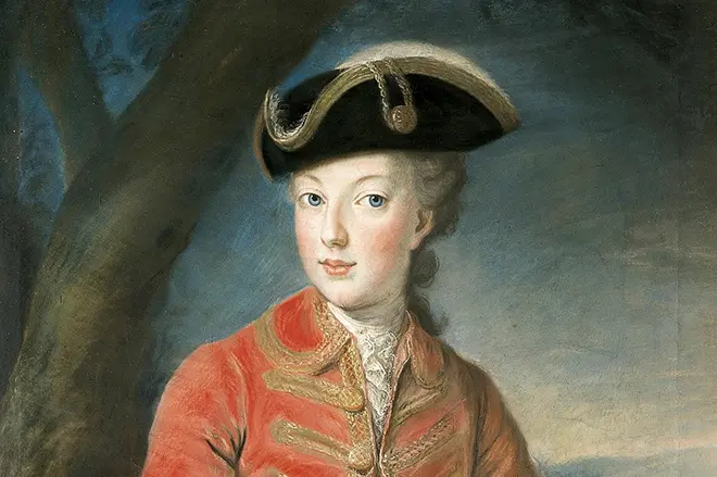 Maria Antoinette v moškem lovski obleki