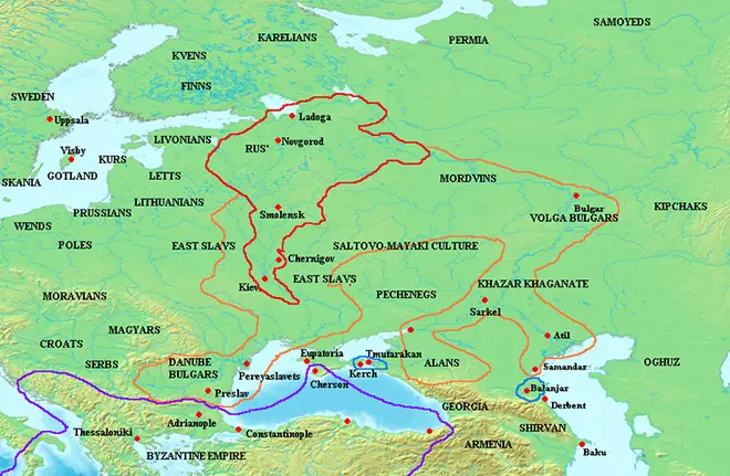 Карта територій Святослава Ігоровича на 970 рік