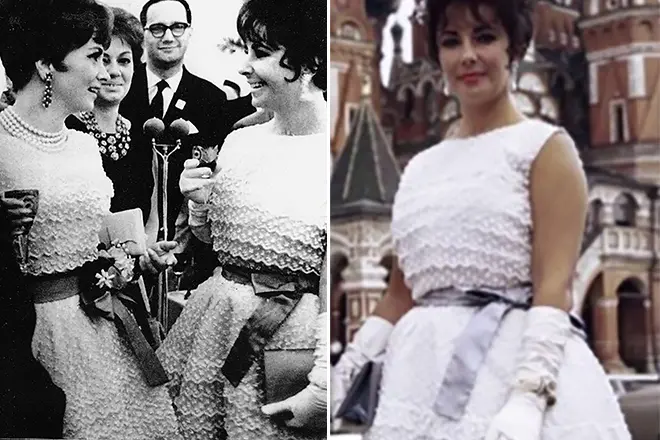Gina Lollrogrid und Elizabeth Taylor in identischen Kleidern