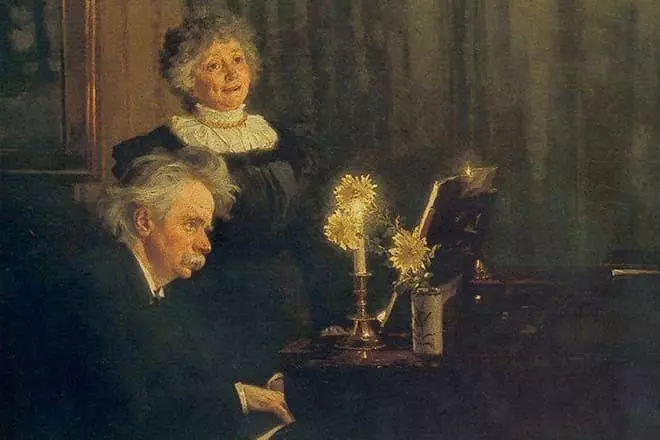 그의 아내와 함께 Edward Grieg