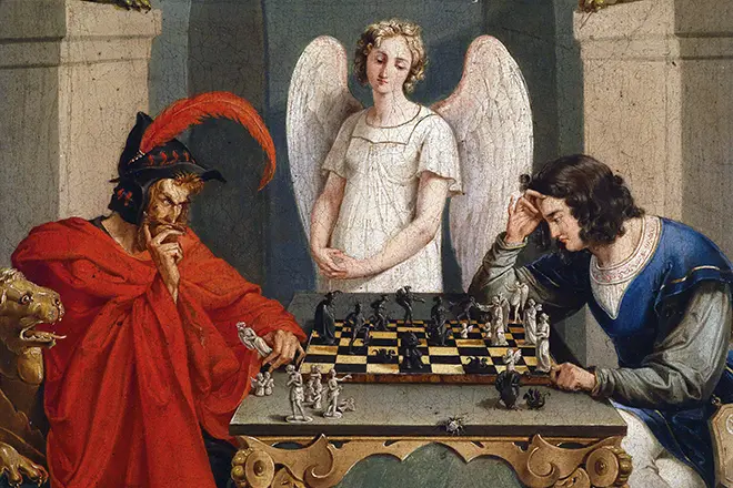 Mephistofel i Faust Graj w szachy