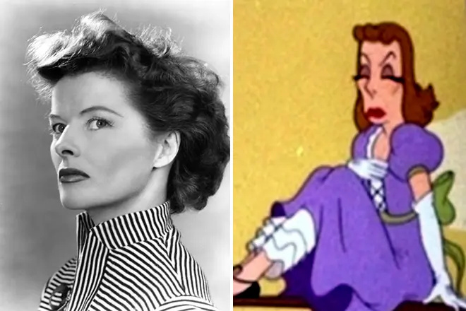 Catherine Hepburn ve Çizgi Film Karakteri "Anne Kazı Hollywood'da Rides"