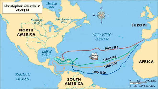 Rota de viagens de Christopher Columbus