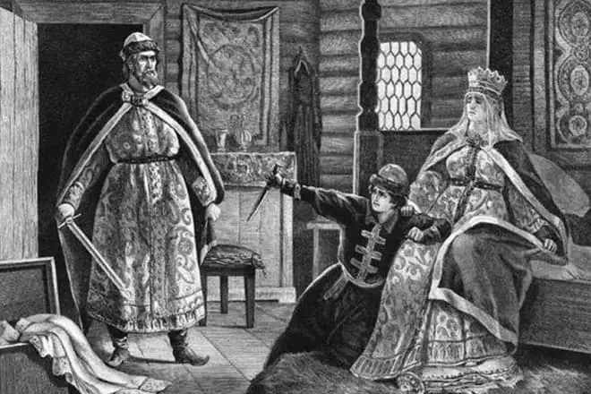 弗拉基米爾王子和與兒子Izyaslav的Rogned Rogvodovna