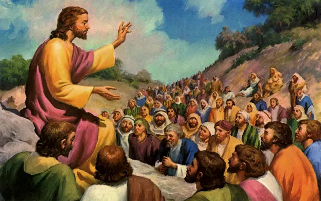 حشد من الناس يلتقي يسوع المسيح