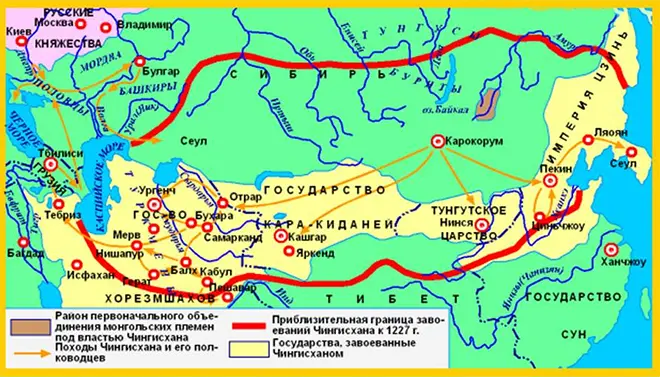 Chingiskhana'nın fethi haritası