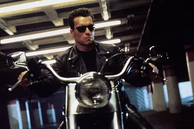 Terminator rides a motorcycle