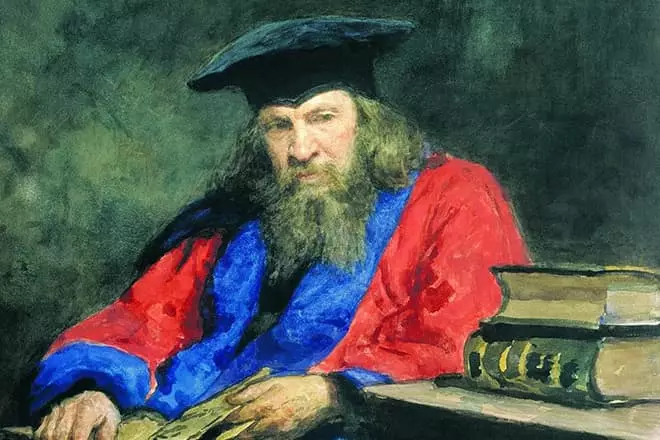 Portrait nan D.I. Mendeleev nan dwa dwa doktè a nan Inivèsite a Edinburgh. Ilya Repin