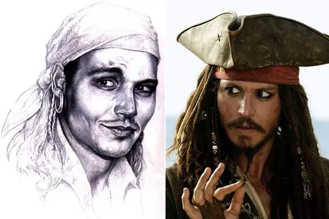 Jack Sparrow kostume før og efter udseendet af Johnny Depp på sættet