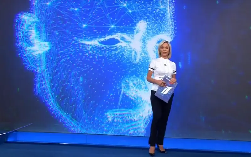 TV Presenter ELENA VINNIK (ram från kvällsnyhetsprogrammet)