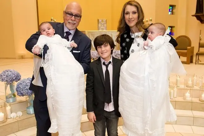 Celine Dion con su marido y sus hijos.
