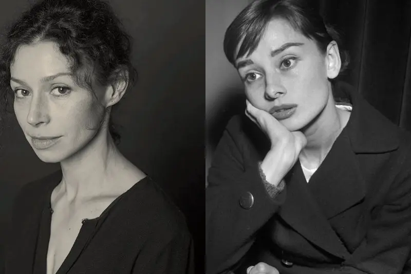 Elena Polyakova un Audrey Hepburn izskatās