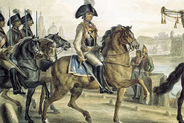 Prince Potemkin-Tavrichesky con un distacco di cavalleria sull'argine del Neva