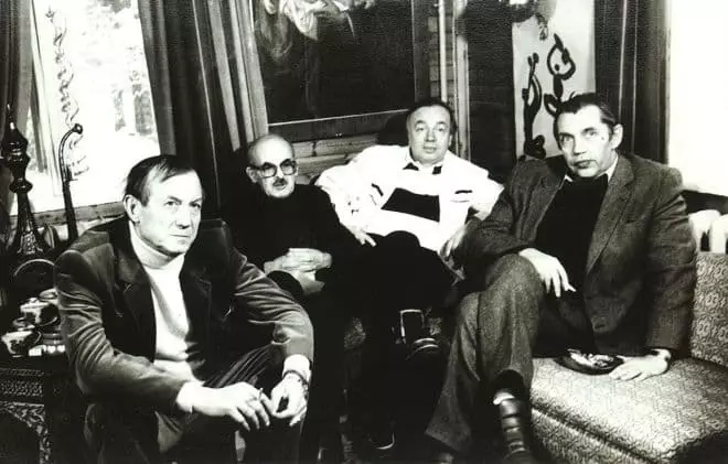 Evgeny Yevtushenko, Bulat Okudzhava, Andrei Voznesensky og Robert Christmas