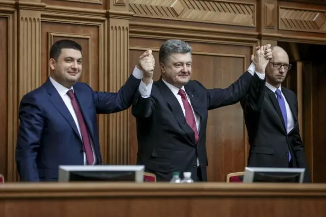 Vladimir Groysman, Peter Poroshenko a Arseny Yatsenyuk