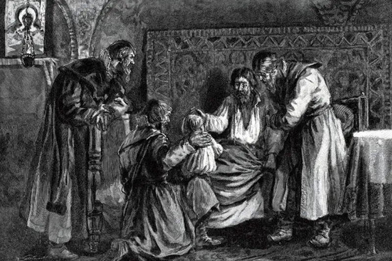 Василий III Иванінің ұлына батасын береді