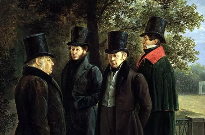 Ivan Krylov, Alexander Pushkin, Vasily Zhukovsky en Nikolai Galotich
