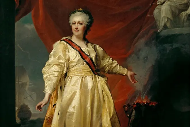 Retrato de Catherine Iiportorts Catherine II en forma de lexislación no templo da deusa da xustiza