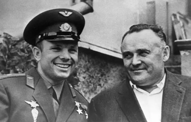 Yuri Gagarin at Sergei Korolev.