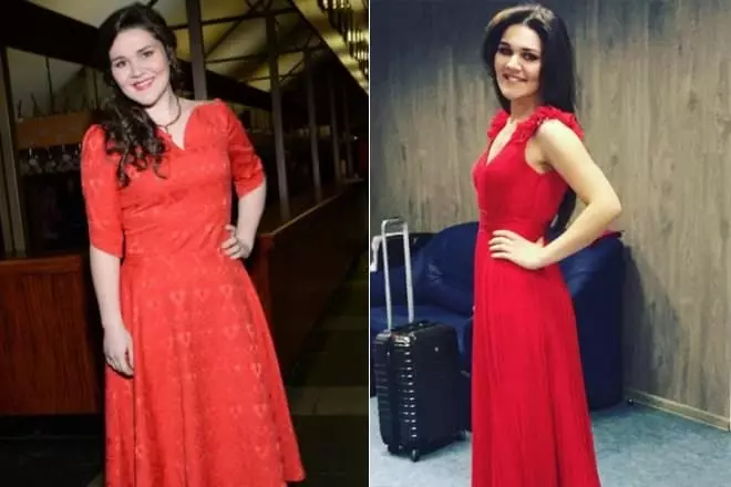 Dina Garipova antes e despois da perda de peso