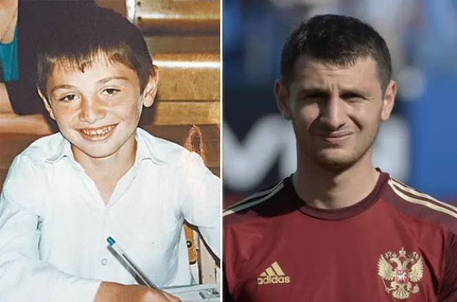Alan Dzagoev in de kindertijd en nu