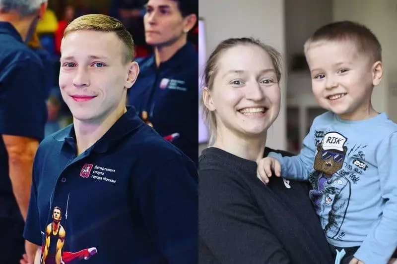 Denis Ablyazin y Ksenia Semenov con hijo